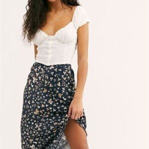 Free People Kendall Satin Hearts Midi Skirt in Size Small